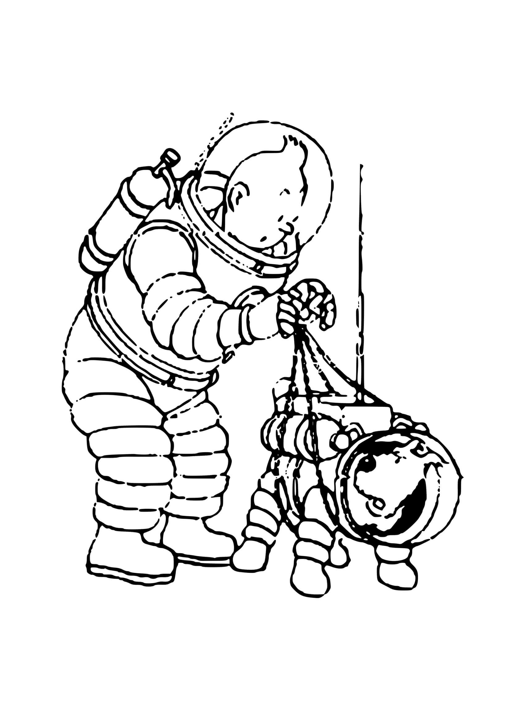Coloriage Tintin Et Milou Des Astronautes - Tintin à imprimer