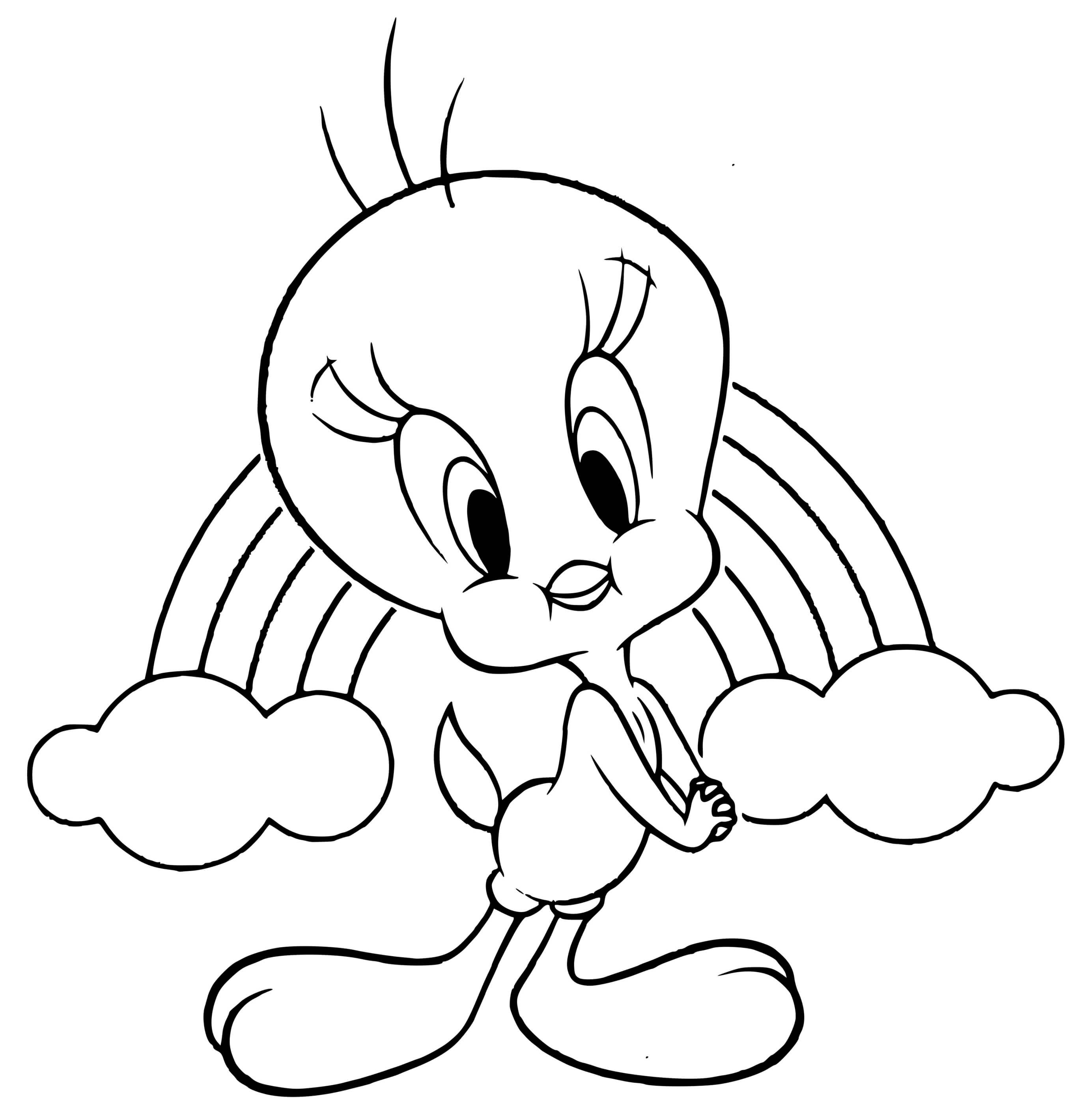 Coloriage Titi Et Grosminet Arc En Ciel - Titi à imprimer