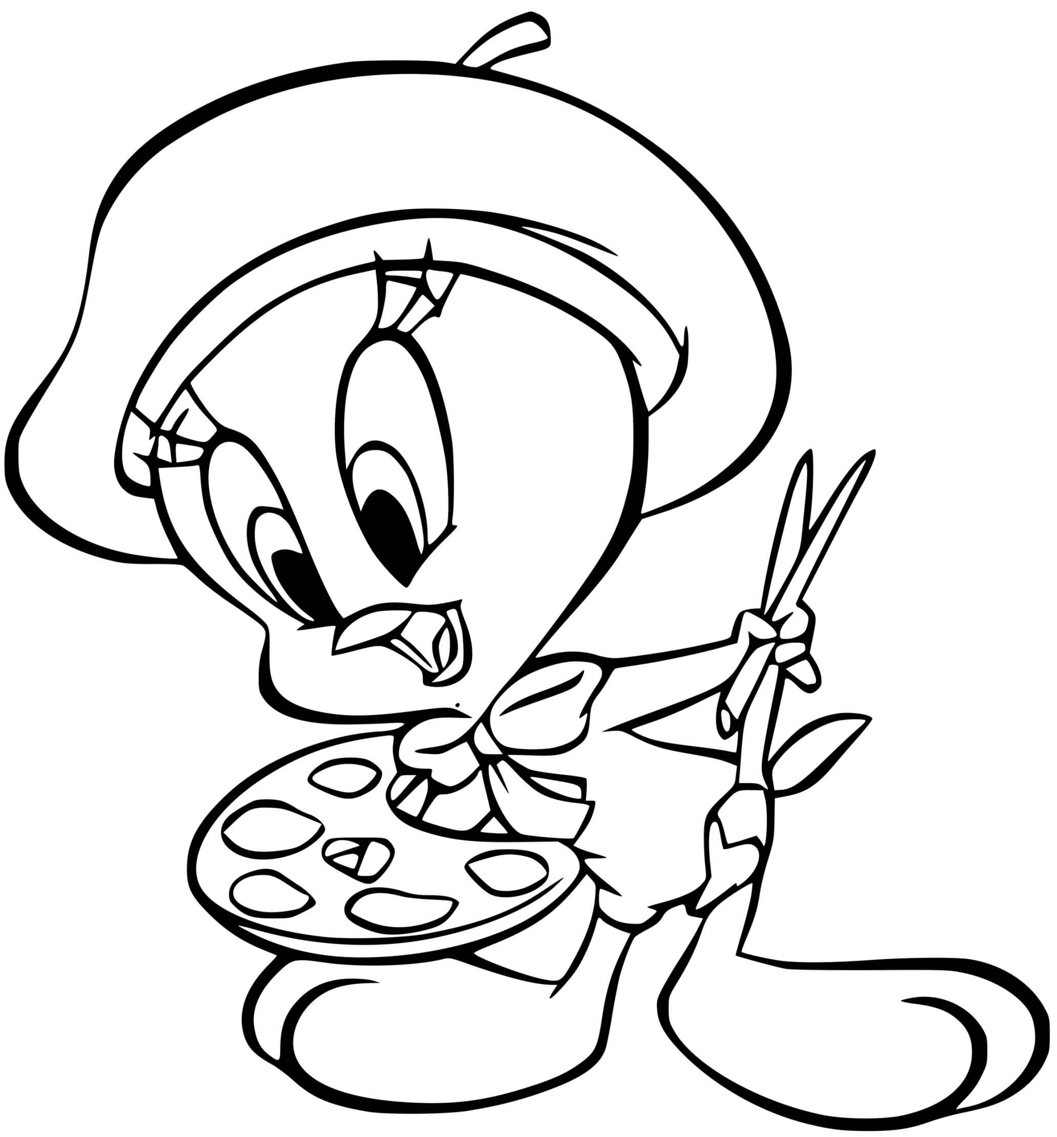 Coloriage Titi Le Peintre Artiste - Titi à imprimer