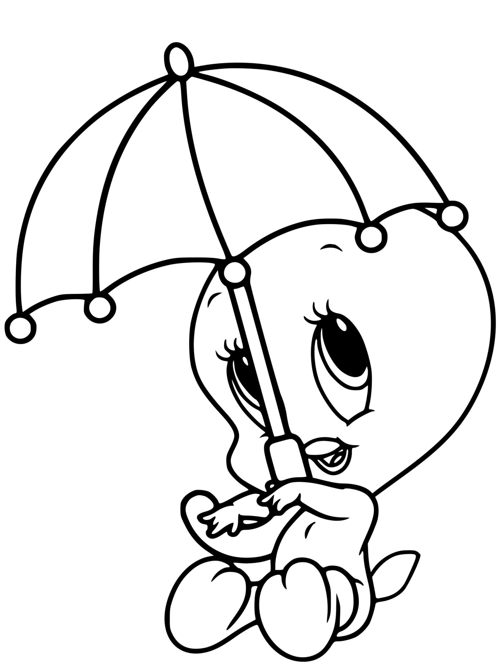 Coloriage Titi Looney Tunes Sous La Pluie - Titi à imprimer