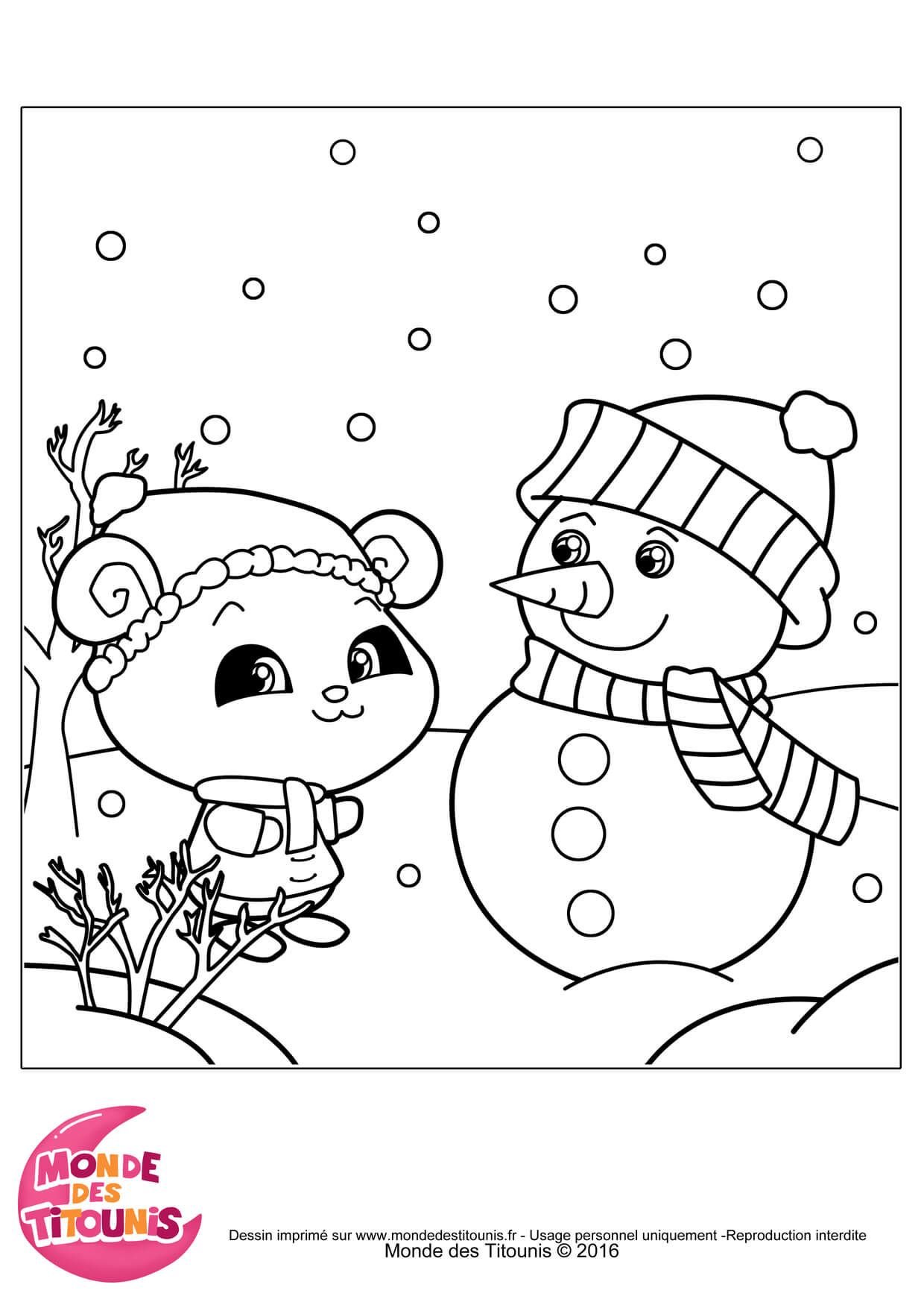 Coloriage Titounis Neige Noël - Titounis à imprimer