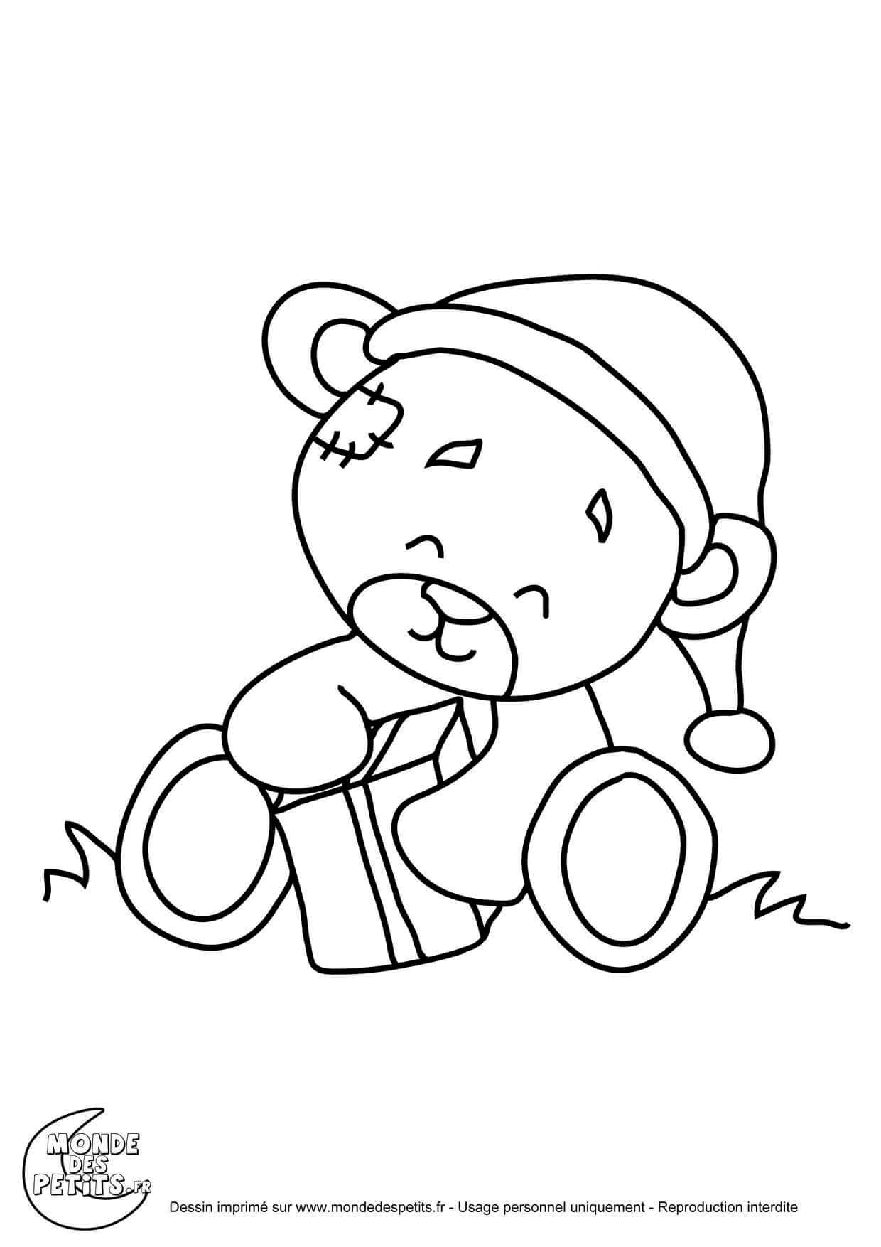 Coloriage Titounis Noël Nounours Cadeau - Titounis à imprimer