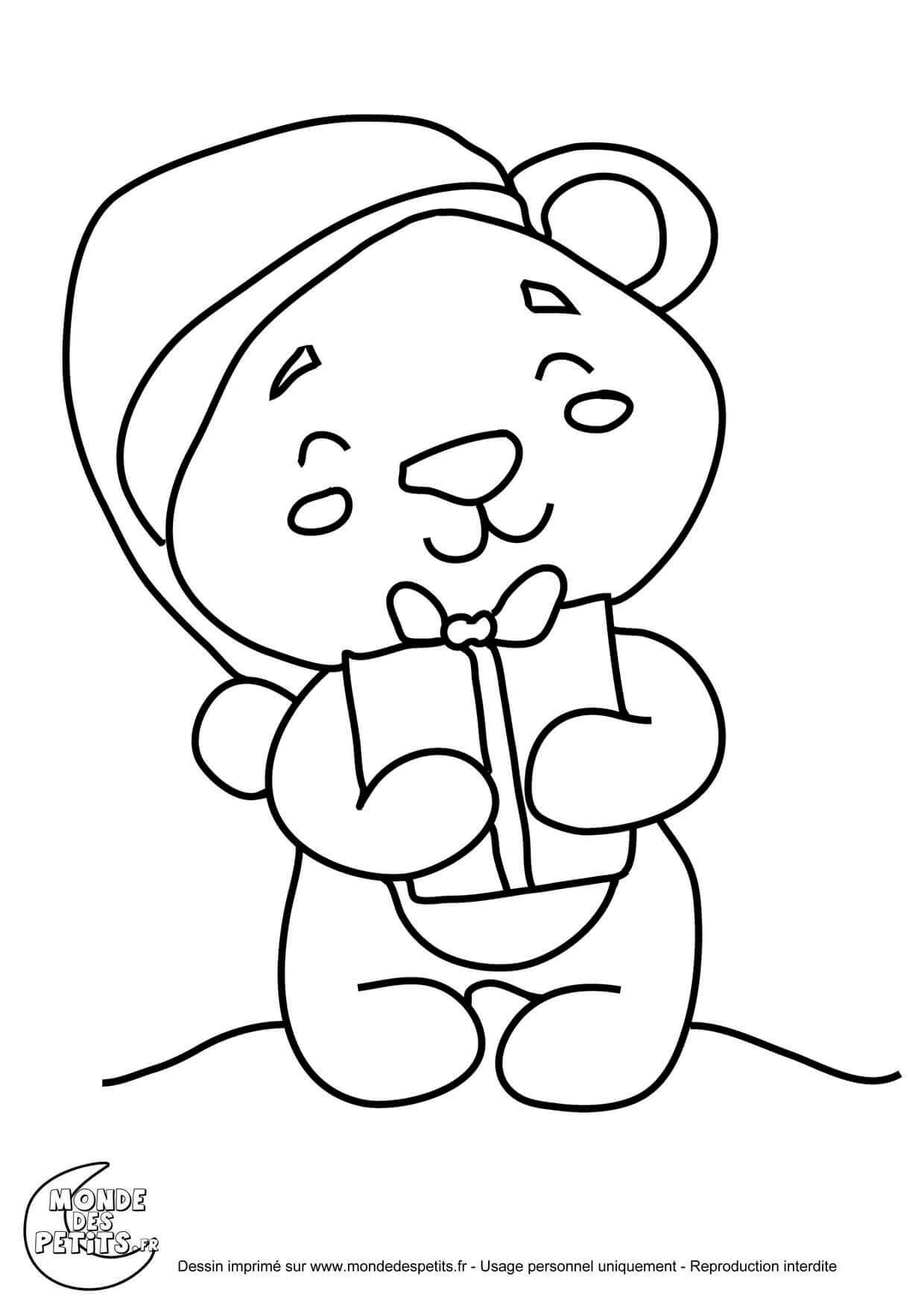 Coloriage Titounis Nounours Noël Cadeau - Titounis à imprimer