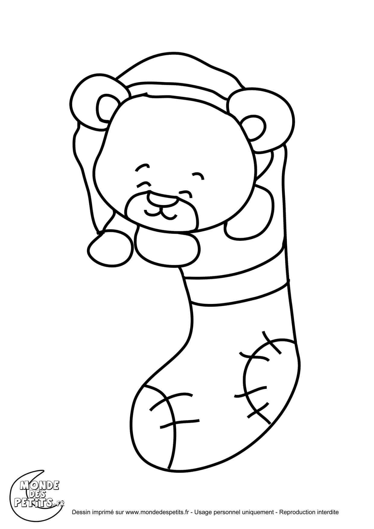 Coloriage Titounis Nounours Noël Chaussette - Titounis à imprimer