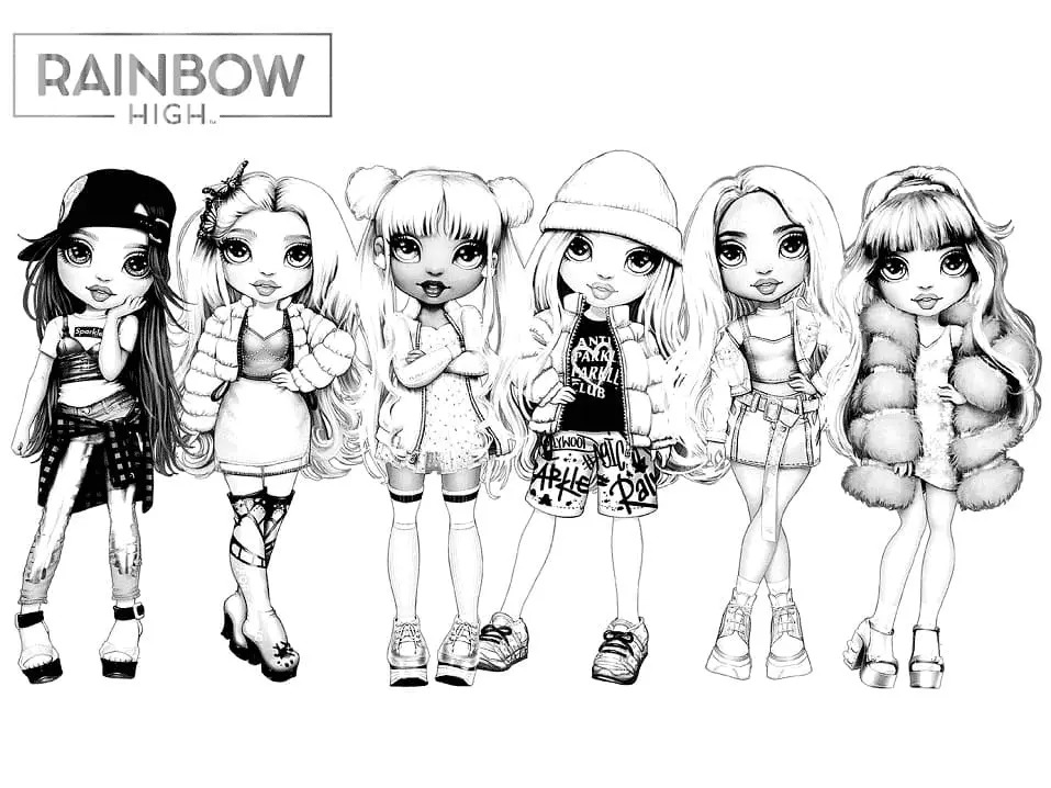 Coloriage Titre De Fichier Personnages Rainbow High En Noir Et Blanc - Rainbow high à imprimer