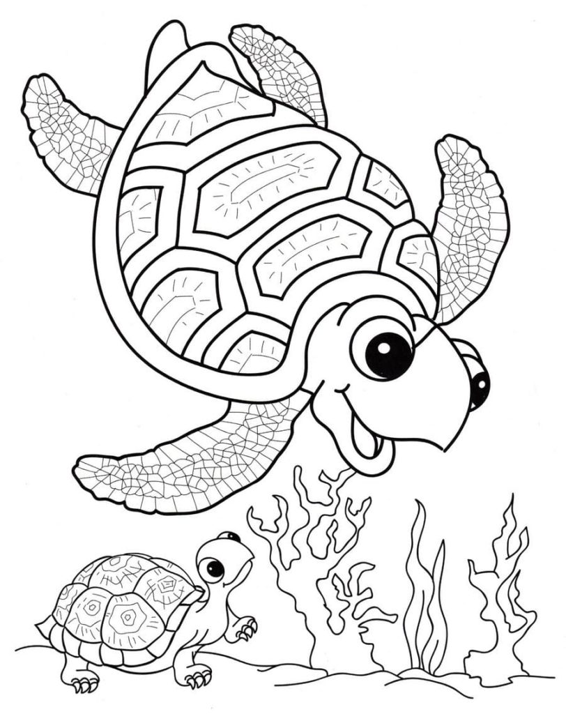 Coloriage Tortue Et Son Bébé Au Fond De La Mer - Requin à imprimer