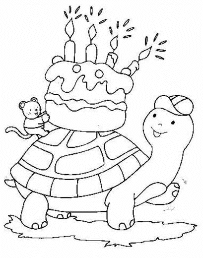 Coloriage Tortue Porte Un Gâteau D'Anniversaire - Animaux à imprimer
