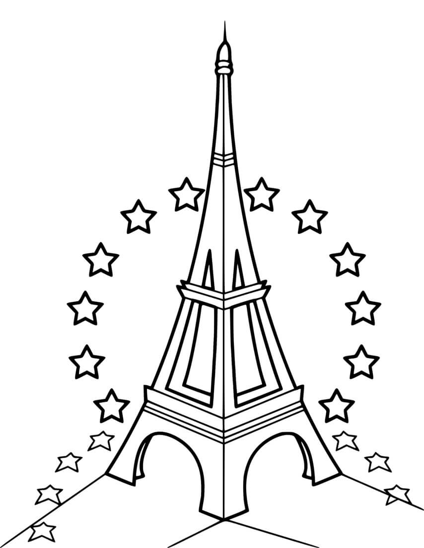 Coloriage Tour Eiffel Avec Des Étoiles - Tour Eiffel à imprimer