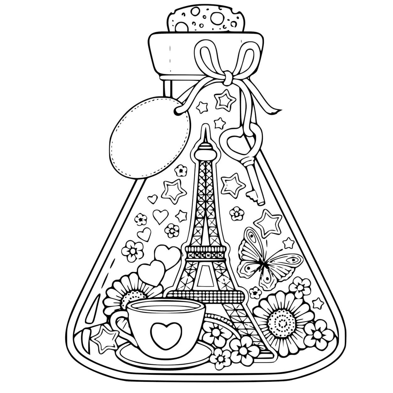 Coloriage Tour Eiffel En Bouteille - Tour Eiffel à imprimer