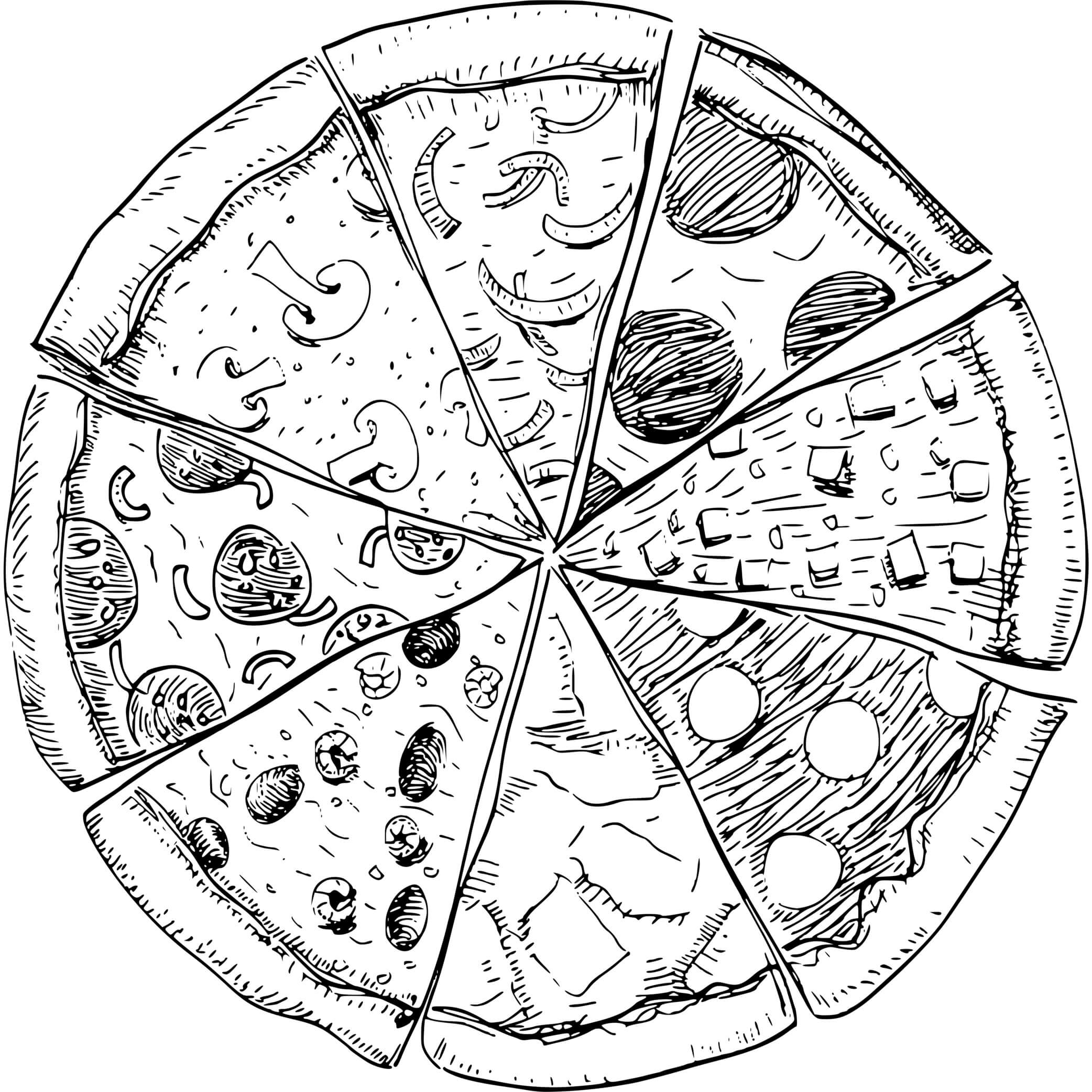 Coloriage Toutes Les Garnitures De Pizza Possible - Pizza à imprimer