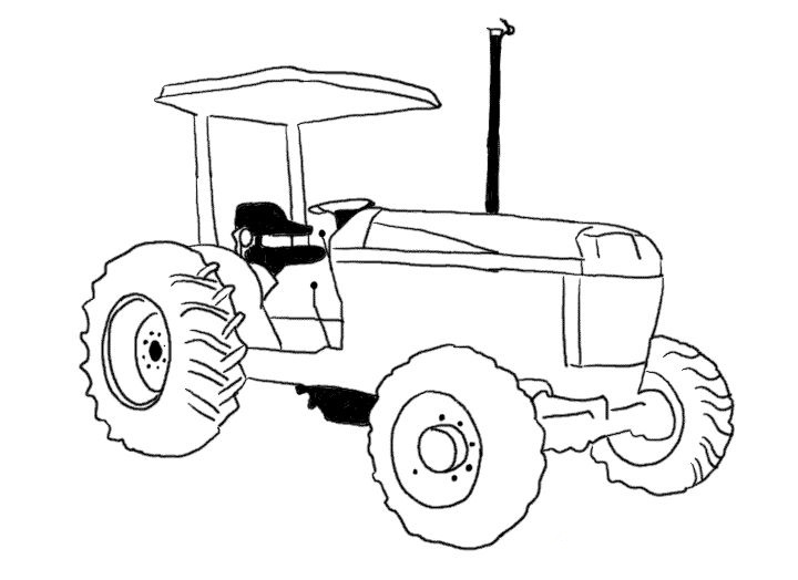 Coloriage Tracteur rouge dans les cultures - Tracteur à imprimer