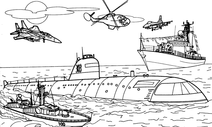Coloriage Transport Militaire Bateau Navire Sous Marin Hélicoptère - Militaire à imprimer