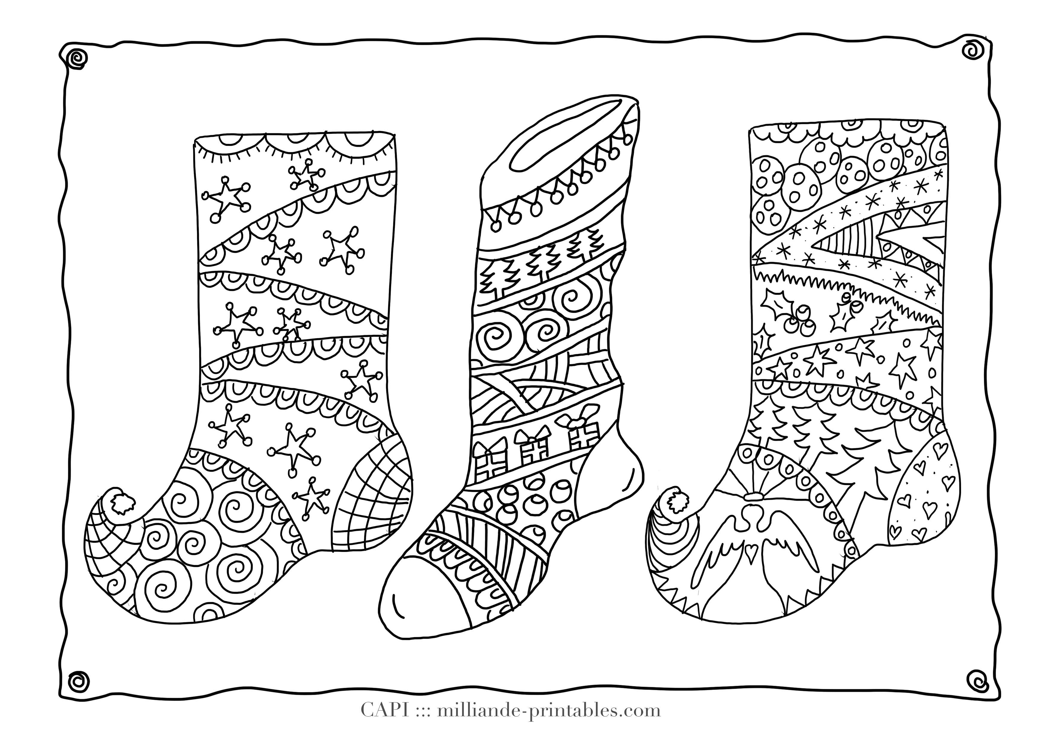 Coloriage Trois Bas De Noël Adulte - Noël adulte à imprimer