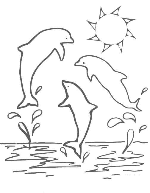 Coloriage Trois Dauphins Et Un Soleil - Animaux à imprimer