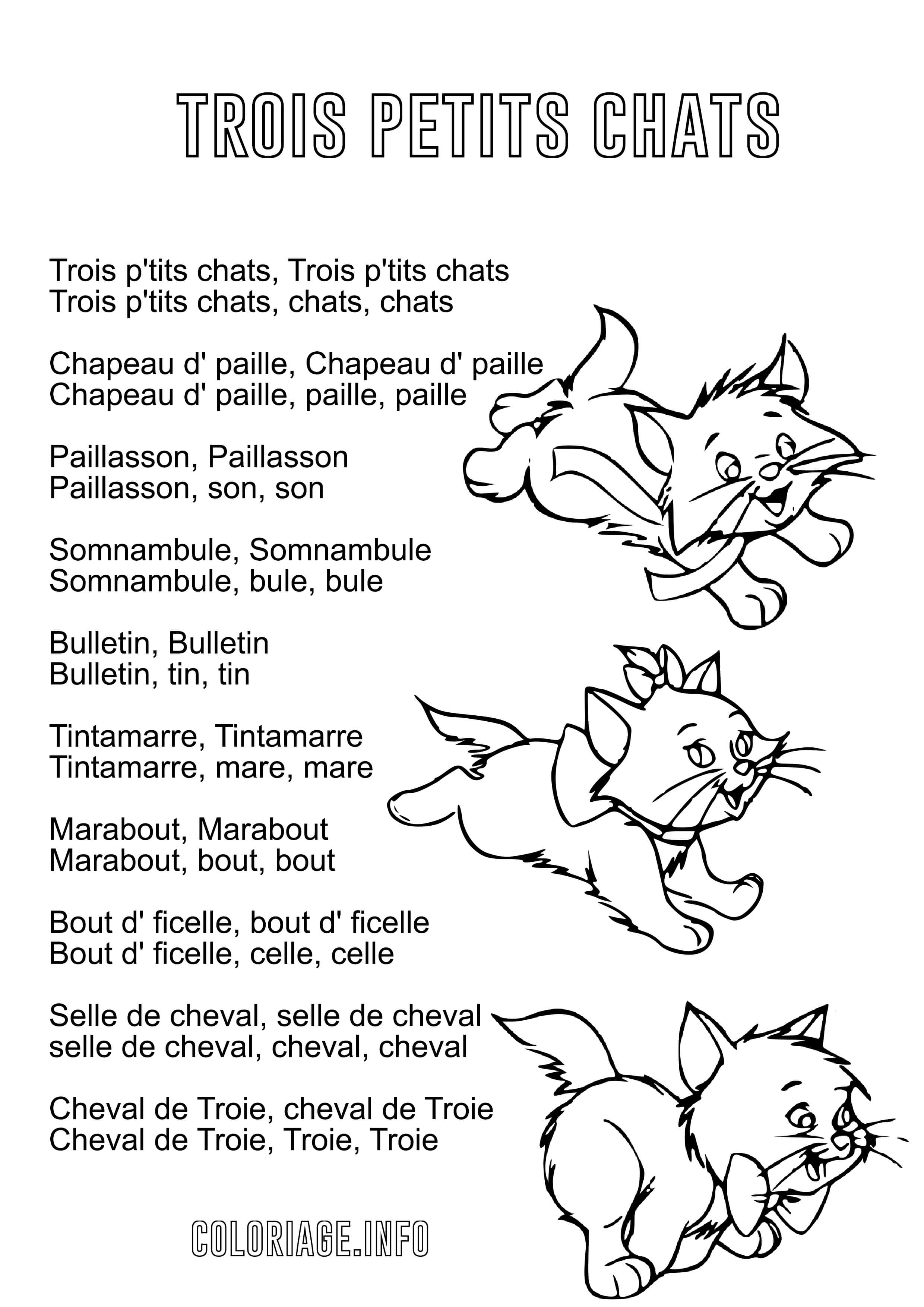 Coloriage Trois Petits Chats Comptine Avec Paroles - Comptine à imprimer