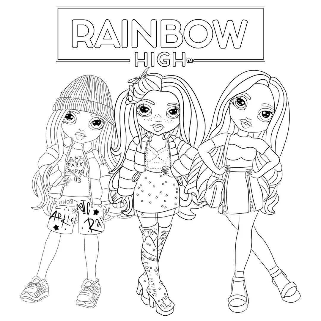 Coloriage Trois Poupées Rainbow High A Colorier - Rainbow high à imprimer