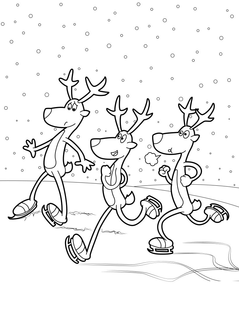 Coloriage Trois Rennes De Noël Danseuse Fringant Comete - Renne de Noël à imprimer