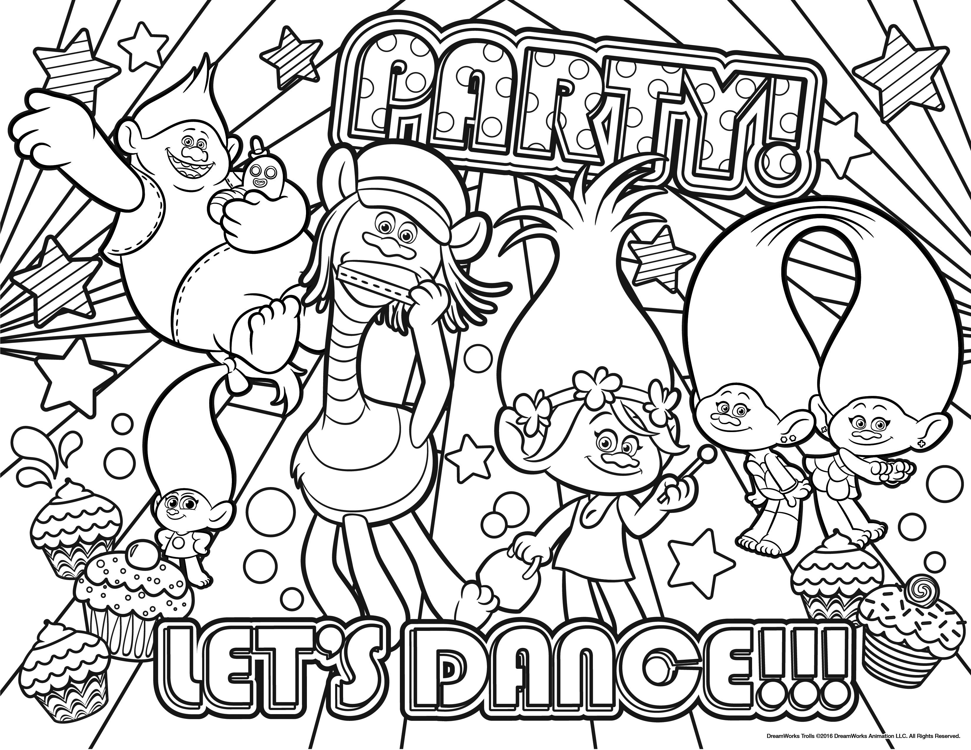 Coloriage Trolls Lets Party Troll - Trolls à imprimer