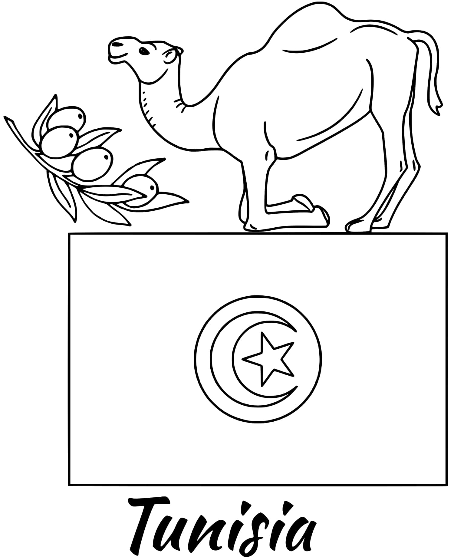 Coloriage Tunisie Drapeau Camel - Drapeau à imprimer