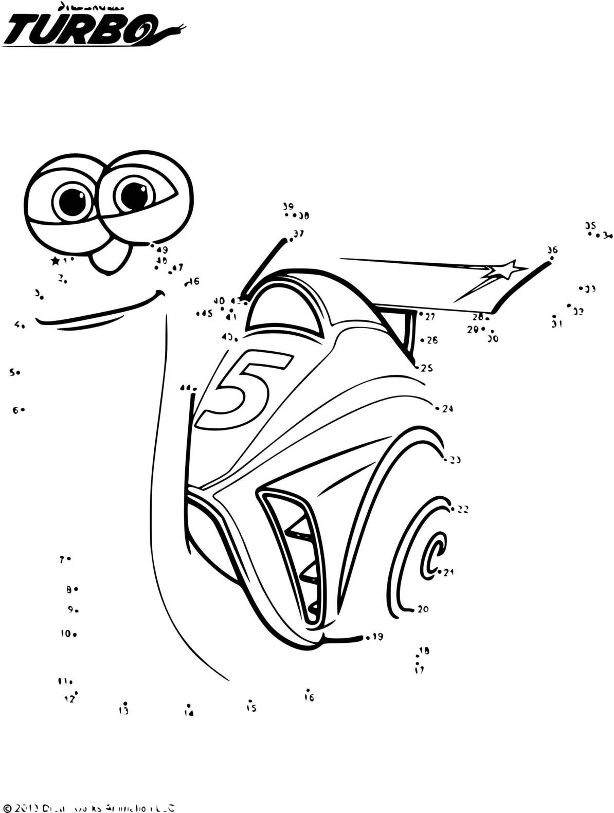 Coloriage Turbo Escargot Relie Les Points - Escargot à imprimer