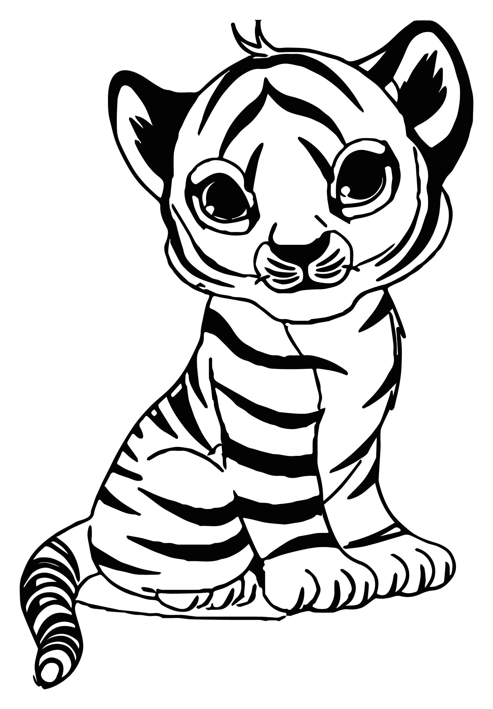 Coloriage Un Bébé Tigre Felin Avec Fourrure Jaune Rayee De Noir - Animaux sauvages à imprimer