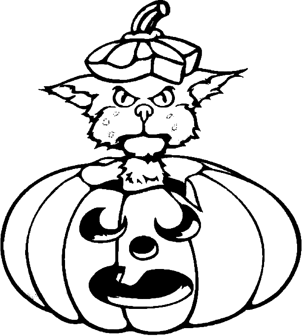 Coloriage Un Chat Dans La Citrouille D'Halloween - Halloween citrouille à imprimer