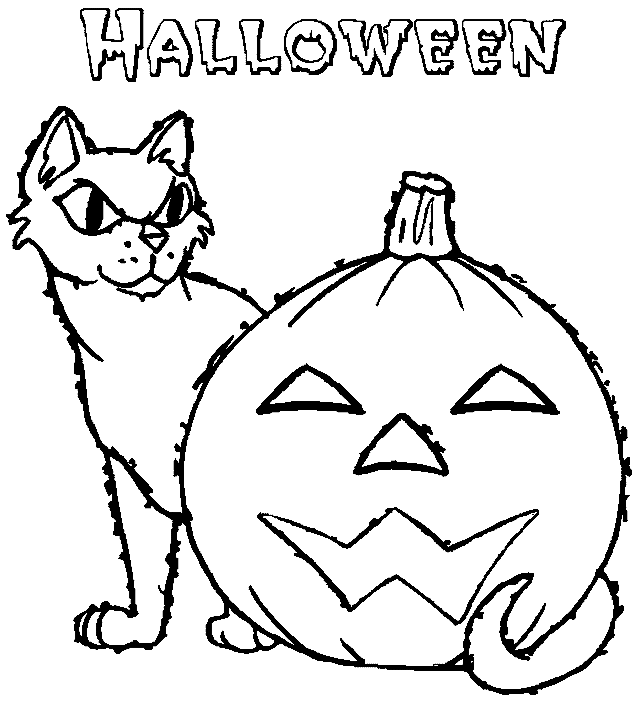 Coloriage Un Chat Derrière Une Citrouille - Halloween citrouille à imprimer