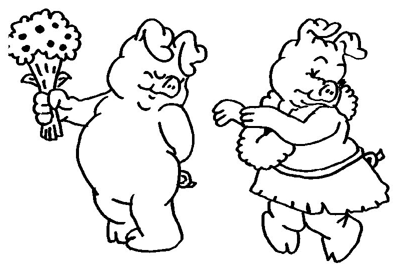 Coloriage Un Cochon Avec Des Fleurs Pour Sa Truie - Animaux à imprimer