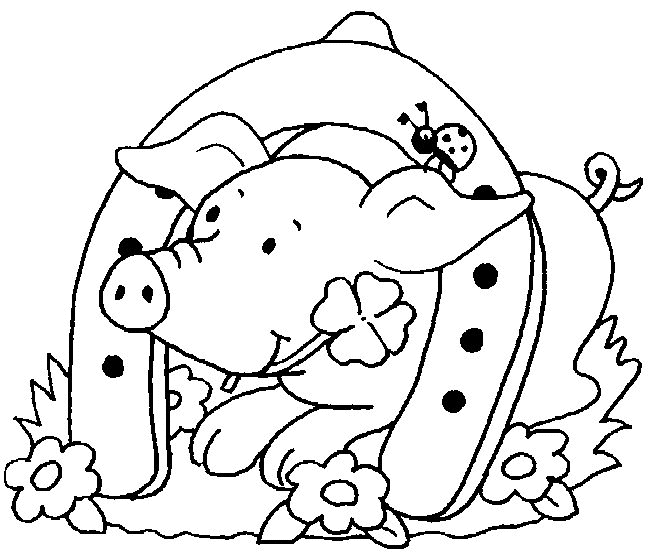 Coloriage Un Cochon Et Grand Fer A Cheval - Animaux à imprimer