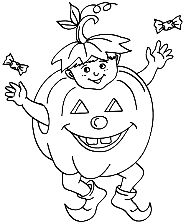 Coloriage Un Enfant Avec Un Déguisement De Citrouille - Halloween citrouille à imprimer
