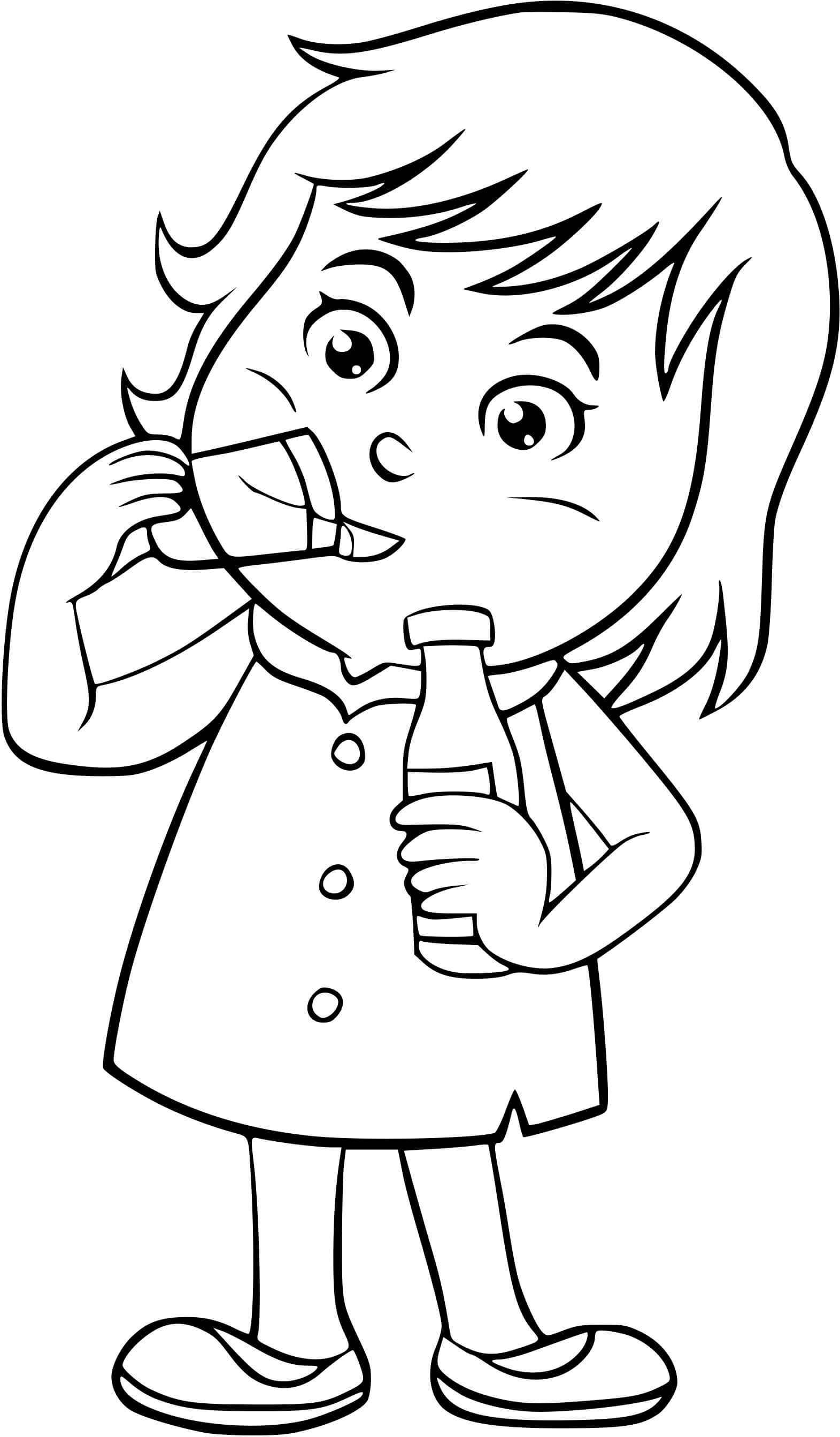 Coloriage Un Enfant Boit De L'eau - Enfants à imprimer