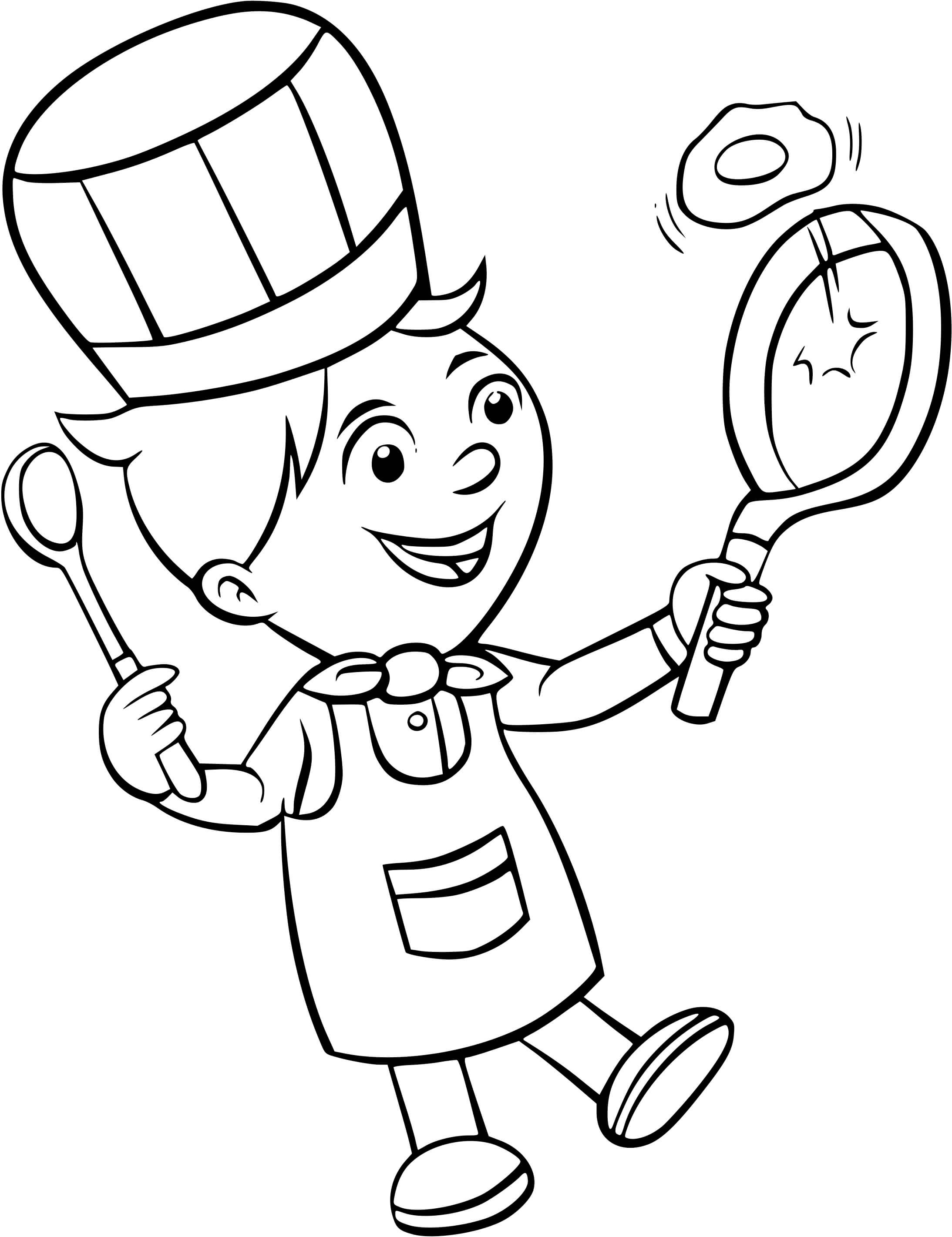 Coloriage Un Enfant Devient Un Chef Cuisinier Pour Un Restaurant De Petit Dejeuner - Enfants à imprimer