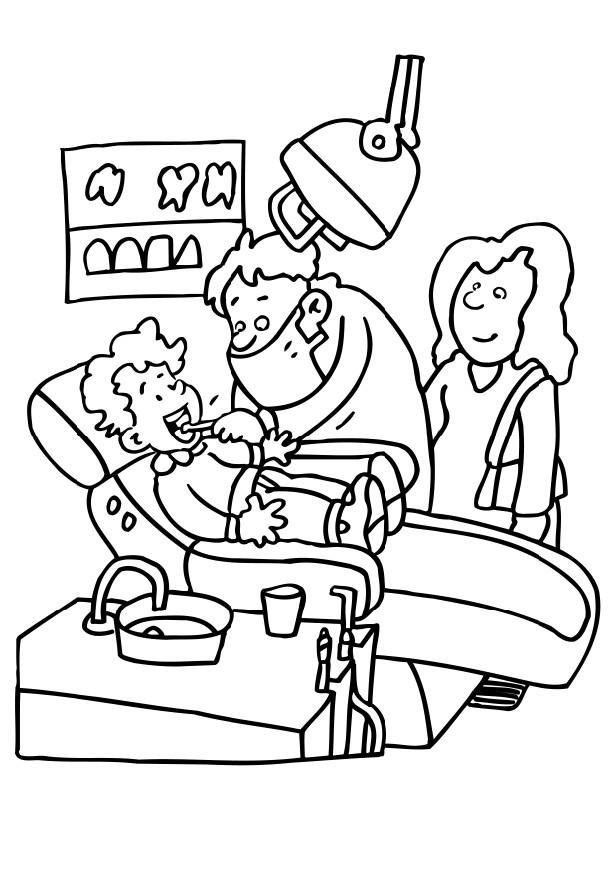 Coloriage Un Enfant Et Sa Maman Visite Un Dentiste - Dentiste à imprimer