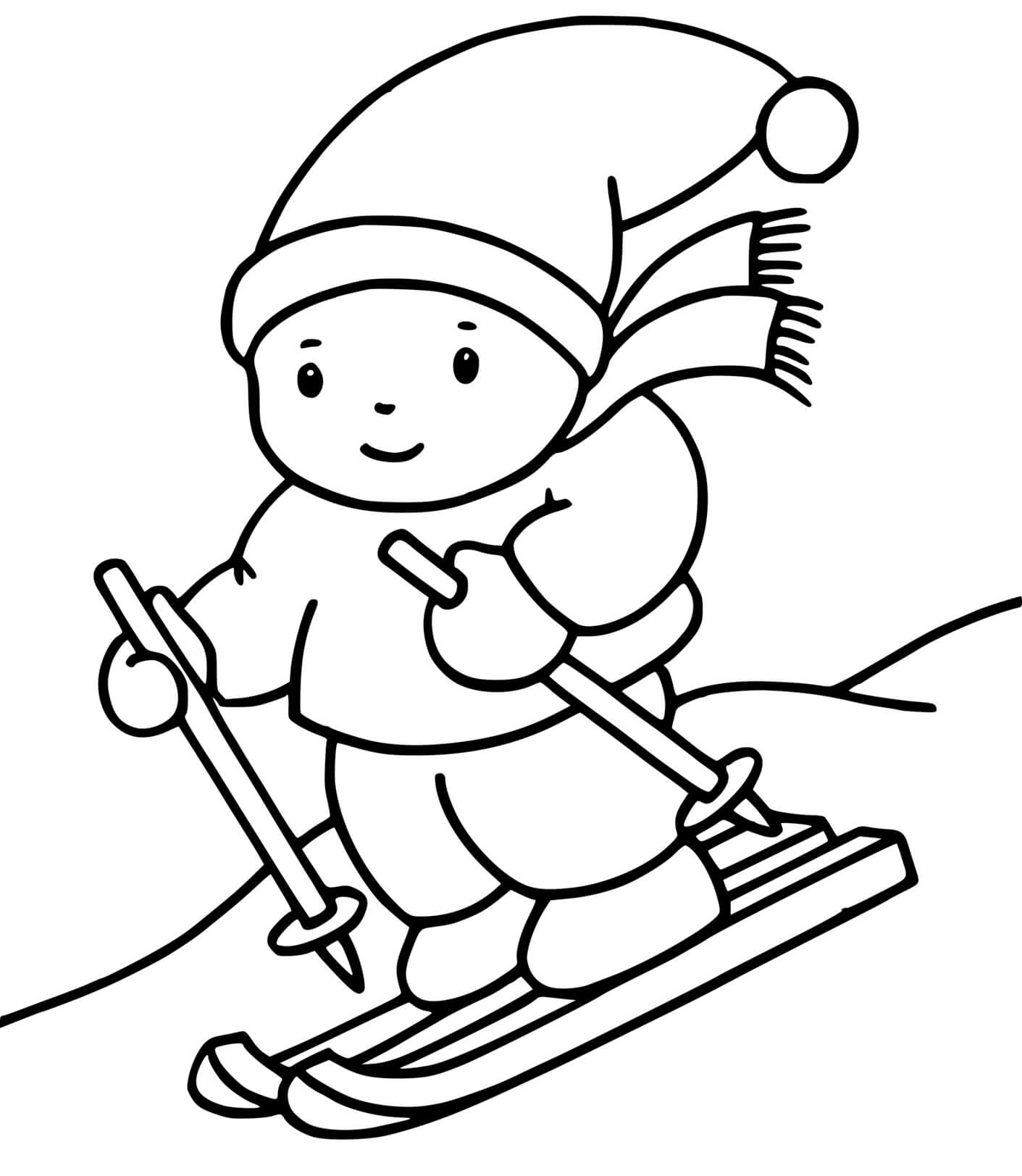 Coloriage Un Enfant Fait Du Ski Sport D'hiver - Hiver à imprimer