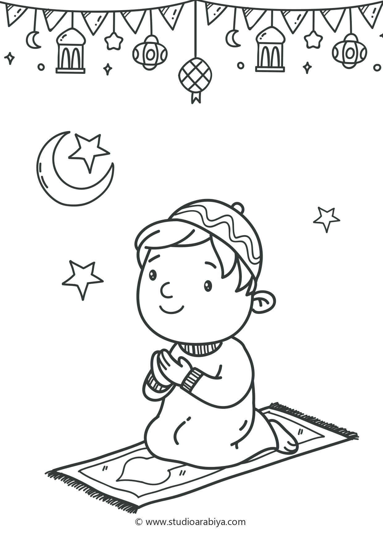 Coloriage Un Enfant Fait La Priere Ramadan - Ramadan à imprimer