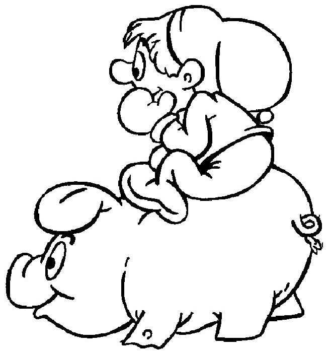 Coloriage Un Enfant Sur Un Cochon - Animaux à imprimer