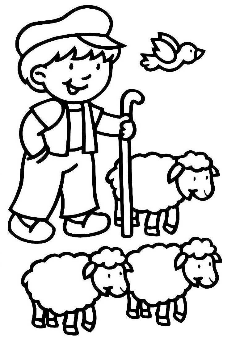 Coloriage Un Fermier Et Ses Moutons - Mouton à imprimer