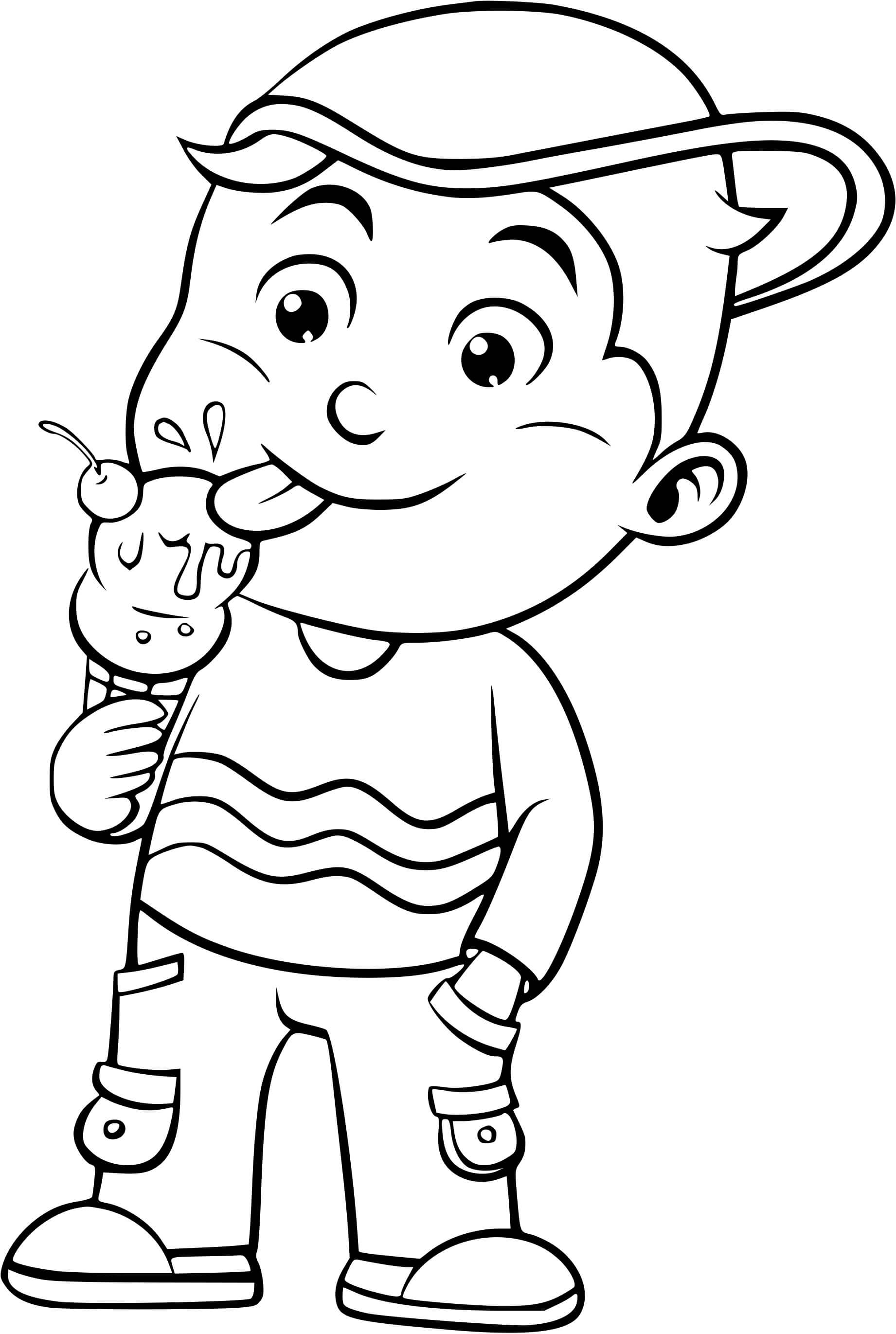 Coloriage Un Garçon Deguste Une Crème Glace A La Recreation - Enfants à imprimer