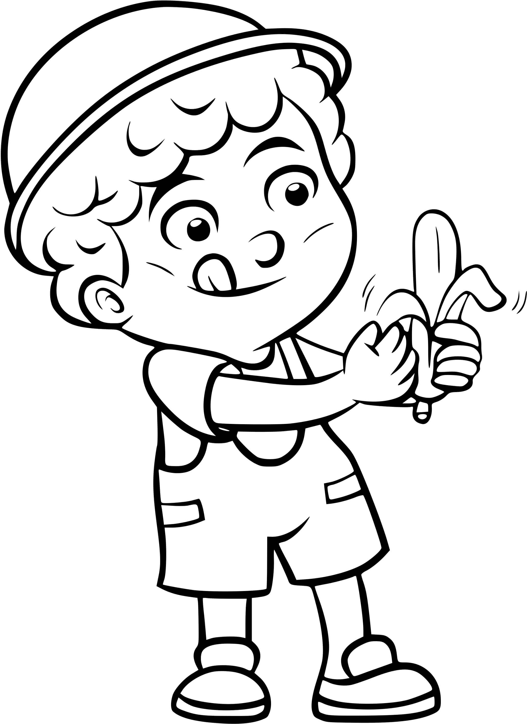Coloriage Un Garçon Mange Une Banane Après Une Activite Sportive - Enfants à imprimer