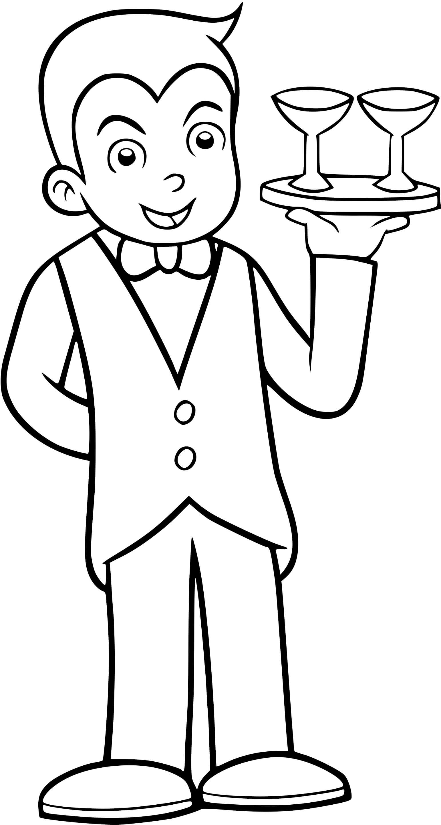 Coloriage Un Garçon Se Déguisé Pour Etre Un Serveur De Restaurant - Enfants à imprimer