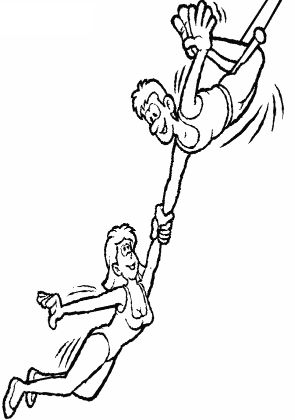 Coloriage Un Homme Et Une Femme Trapezistes - Cirque à imprimer