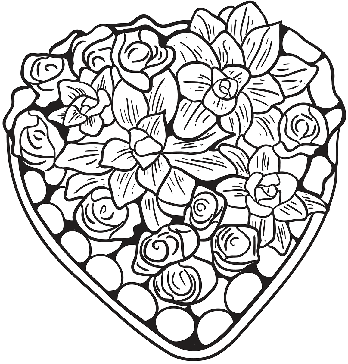 Coloriage Un Jolie Cœur Fait De Fleurs Et Roses - Coeur à imprimer