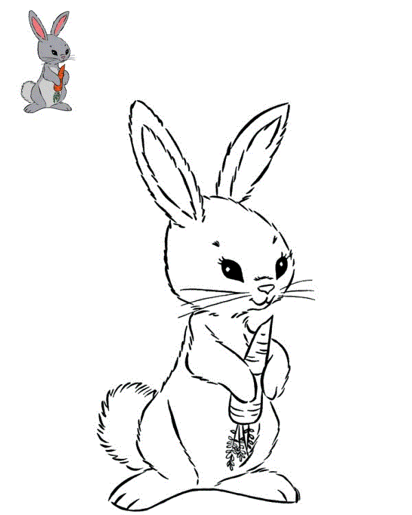 Coloriage Un Lapin Mange Une Carotte - Lapin de Pâques à imprimer