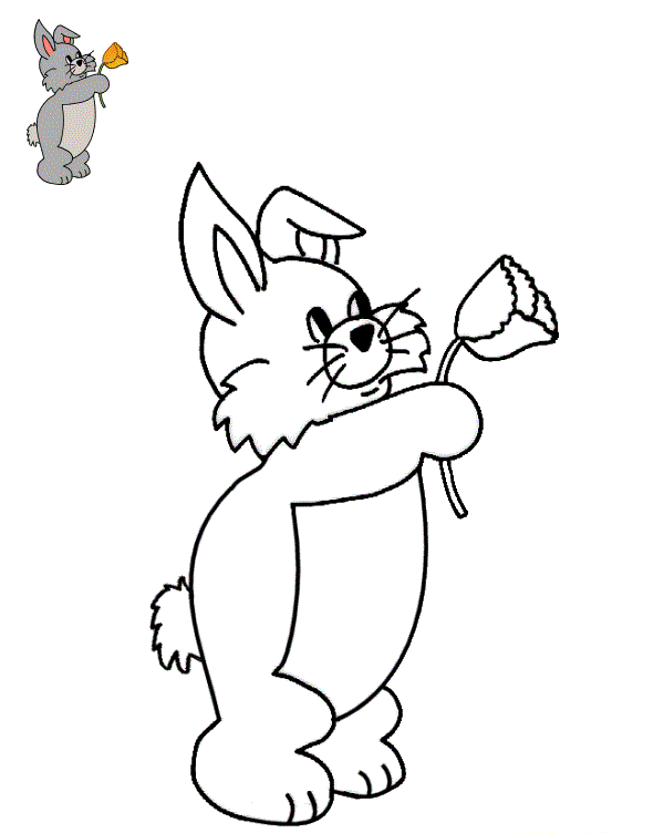 Coloriage Un Lapin Offre Une Rose - Lapin de Pâques à imprimer