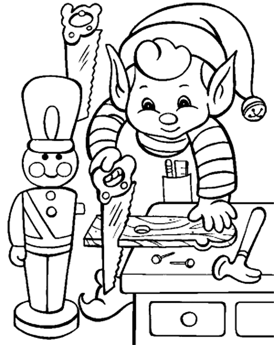 Coloriage Un Lutin Ebeniste Fabrique Un Jouet - Lutin de Noël à imprimer