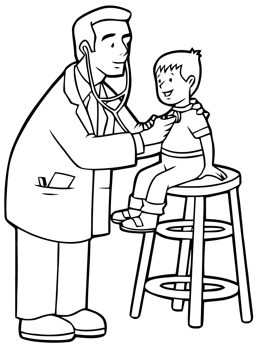 Coloriage Un Médecin Analyse Les Batements De Cœurs Dun Garçon - Docteur médecin à imprimer
