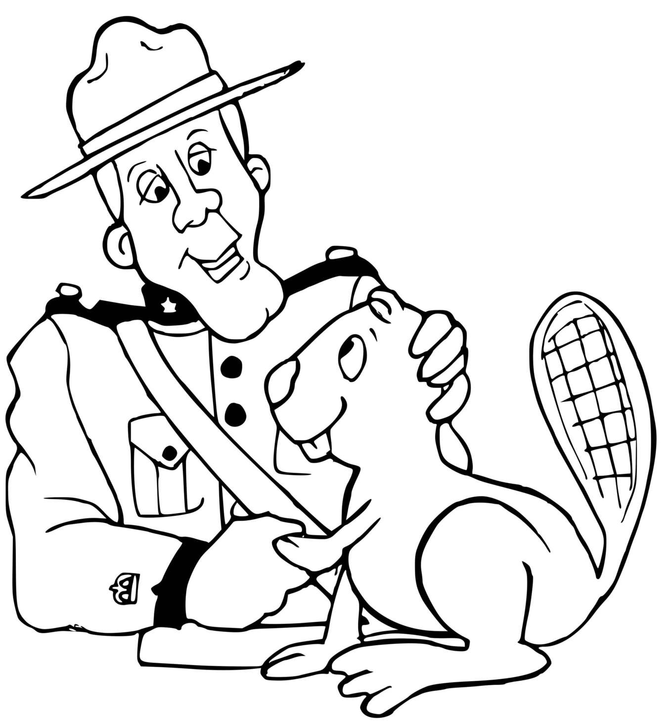 Coloriage Un Officier Canadien Avec Un Castor - Police à imprimer