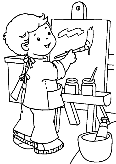 Coloriage Un Petit Garçon Fait D'Ela Peinture A L'École - École à imprimer