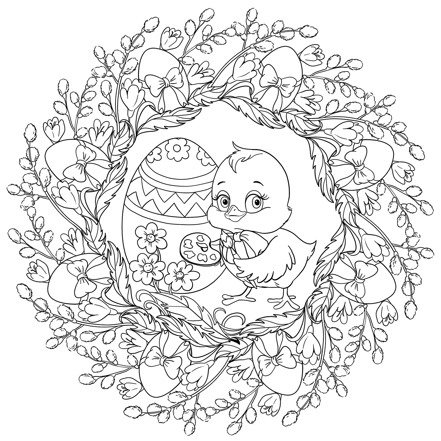 Coloriage Un Pousssin Peint Un Œuf De Pâques Mandala Par Lesya Adamchuk - Pâques mandala à imprimer