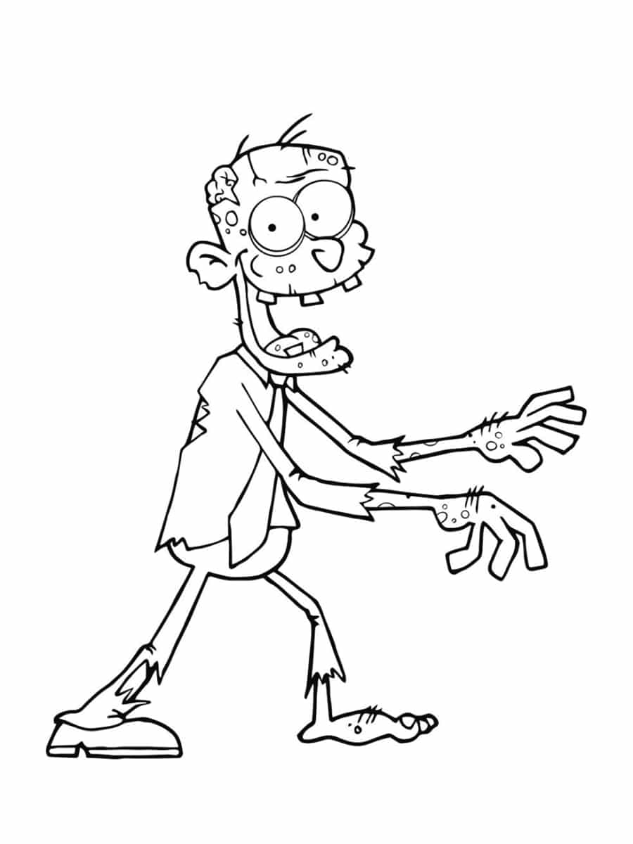 Coloriage Un Zombi Joyeux De Marcher - Zombie à imprimer